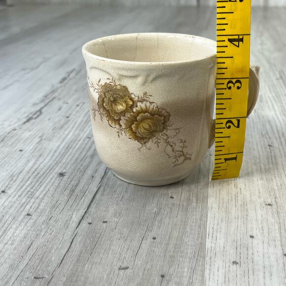 Vintage Brown Cream Red Floral Shaving Mug Cup Decor - Picture 9 of 10